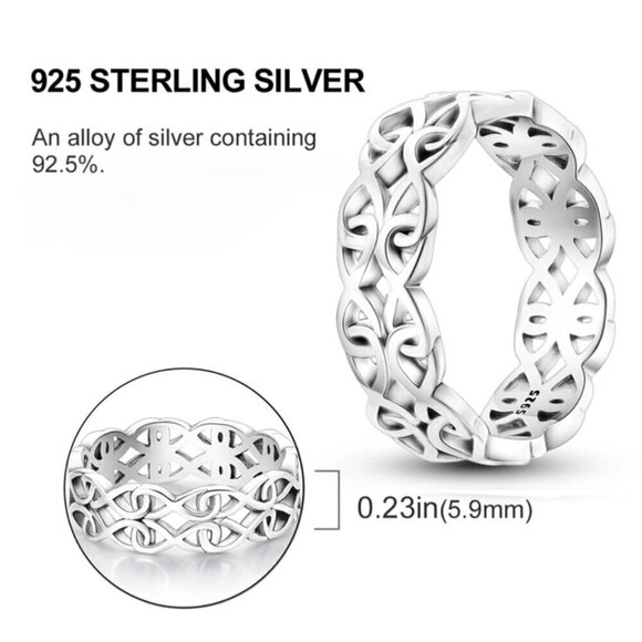 NWT Infinity Wide Band Ring S925 Sterling Silver Stamped Repeating Pattern Sz. 6 - Picture 5 of 10